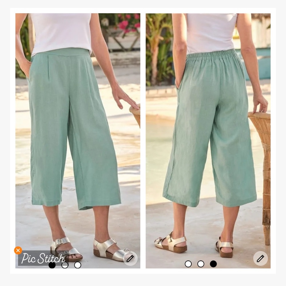 WoolOvers Elastic Back Linen Culottes Jasmine Green